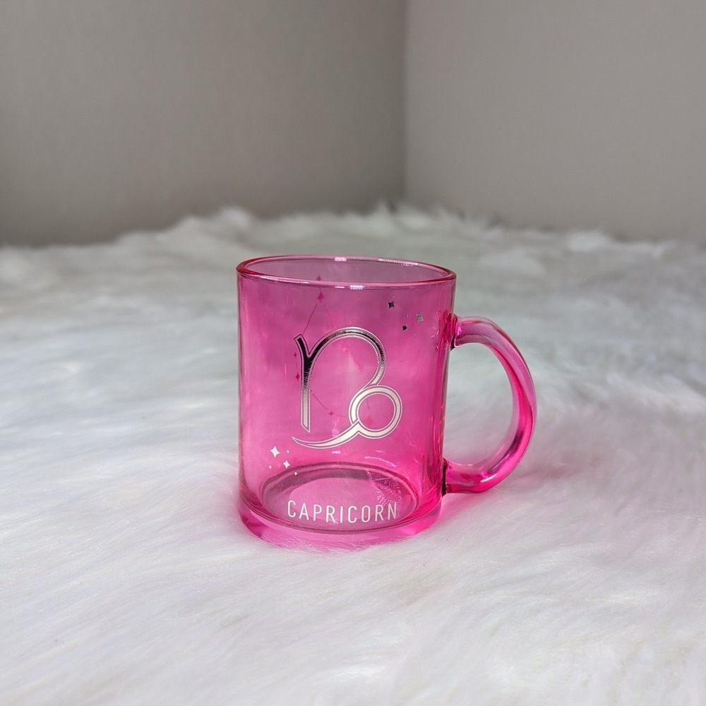 CAPRICORN Zodiac Sign Pink Glass‎ Mug By Modern Expressions BRAND NEW 11.8 FL Oz